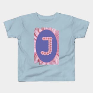 Floral Letter J Pink Gerbera Daisy Monogram Kids T-Shirt